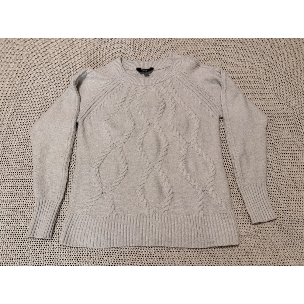 Simply Vera Vera Wang Women Light Gray Cable Knit Crewneck Sweater XS